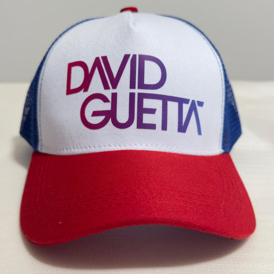 Gorra Con Ajustador Mallas Azul con Visera Roja - Letras David Guetta