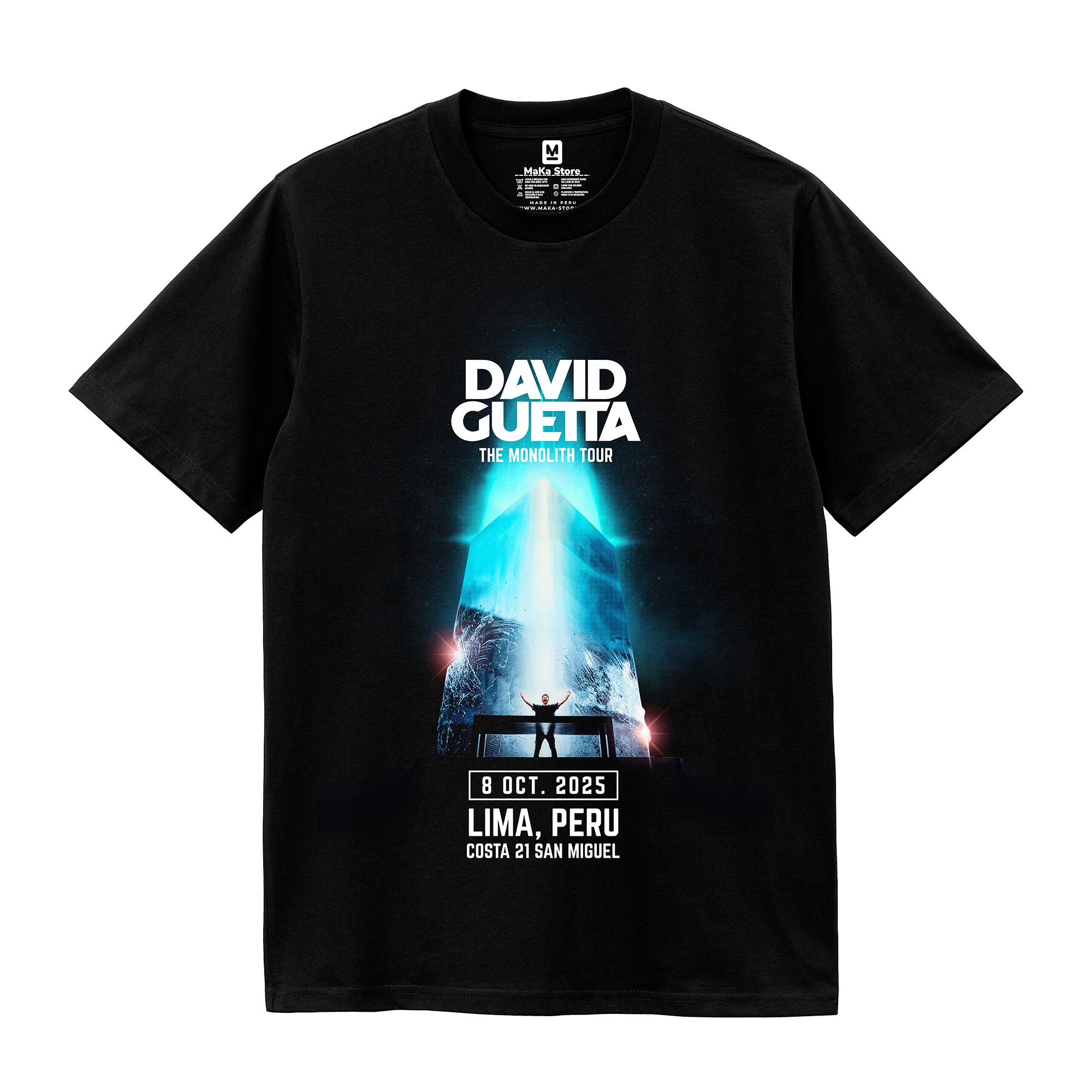 Polo negro David Guetta - The Monolith Tour (Regular Fit)